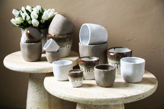 Arpit White Ceramic Round Pot Brown Ombre XL