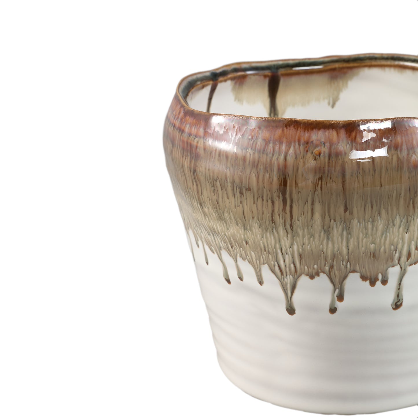 Arpit White Ceramic Round Pot Brown Ombre XL