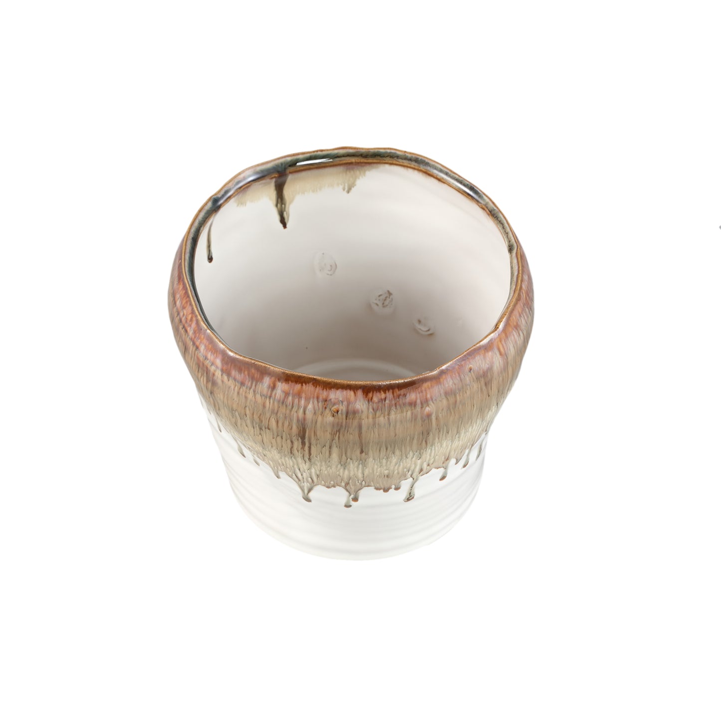 Arpit White Ceramic Round Pot Brown Ombre XL