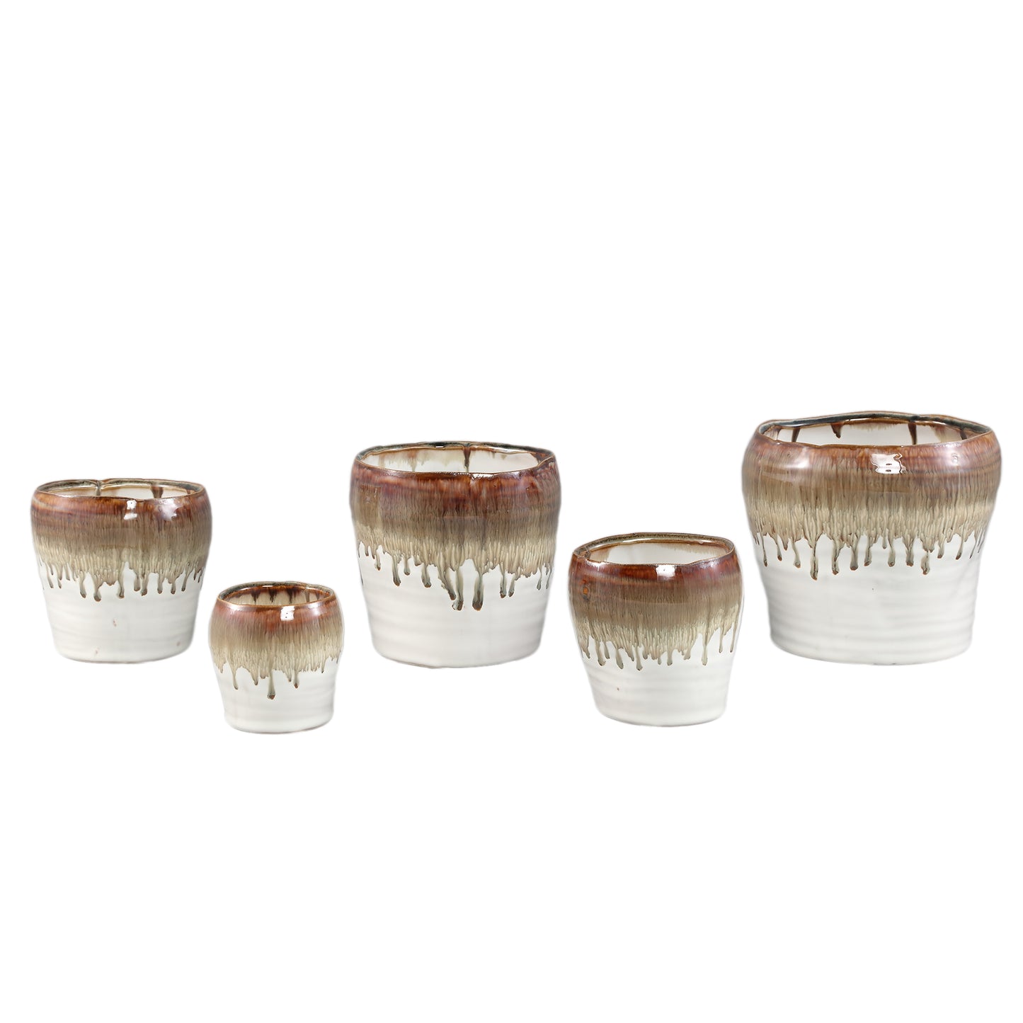 Arpit White Ceramic Round Pot Brown Ombre XL