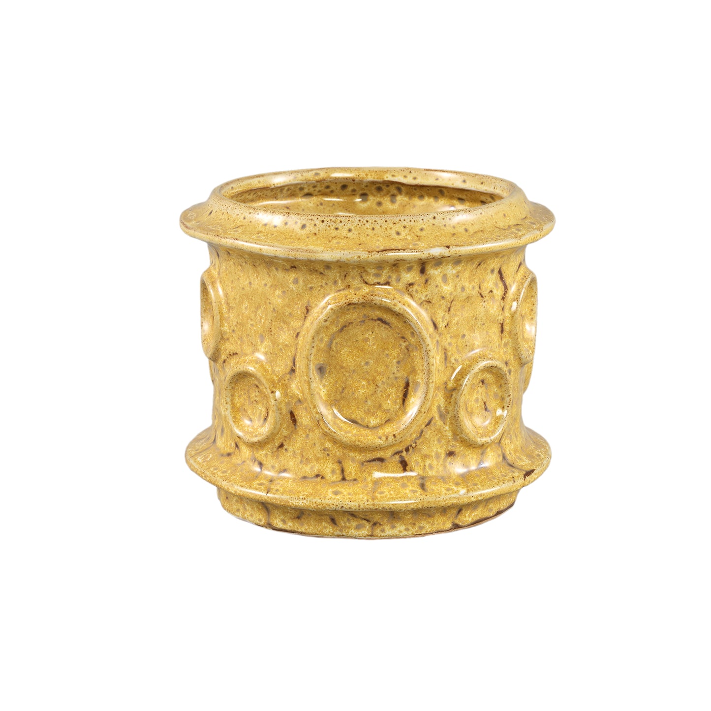 Gregorie Yellow Ceramic Round Pot Circles Low M