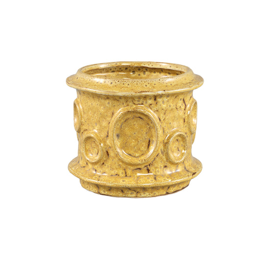 Gregorie Yellow Ceramic Round Pot Circles Low M