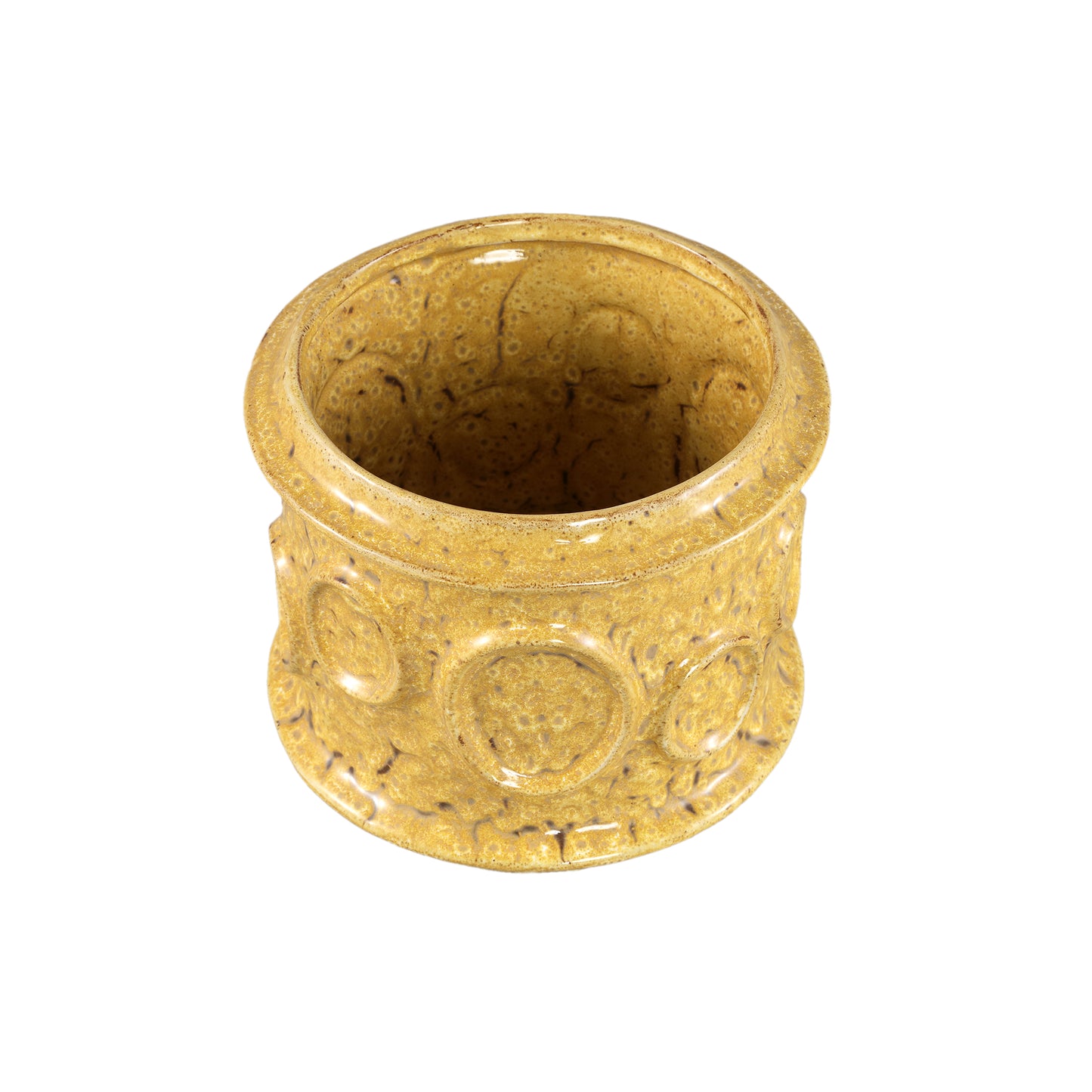 Gregorie Yellow Ceramic Round Pot Circles Low L