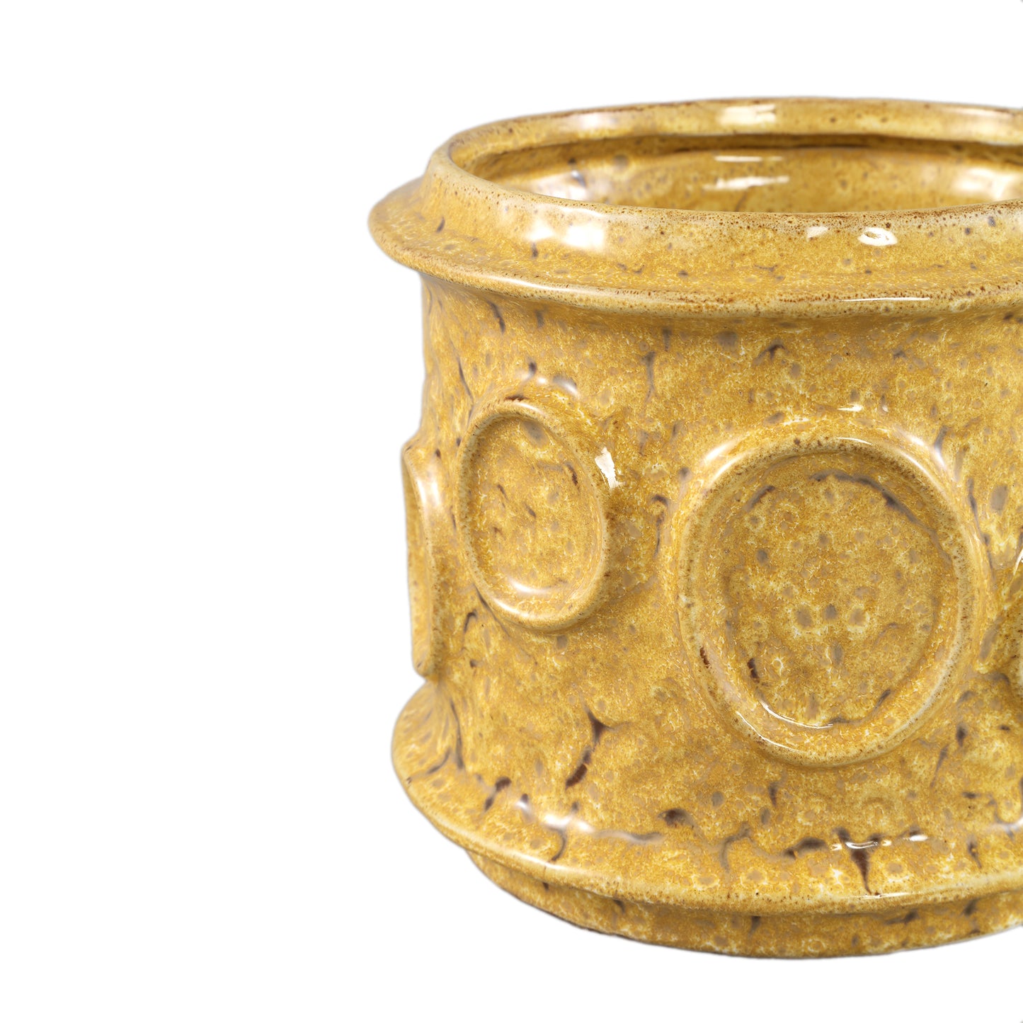 Gregorie Yellow Ceramic Round Pot Circles Low L