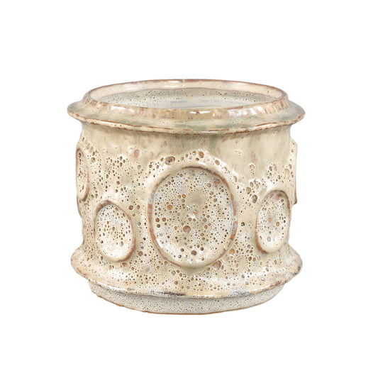 Gregorie Cream Ceramic Round Pot Circles Low L