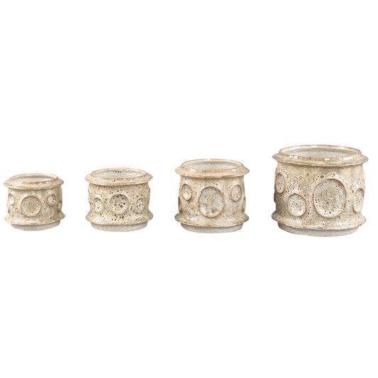 Gregorie Cream Ceramic Round Pot Circles Low L