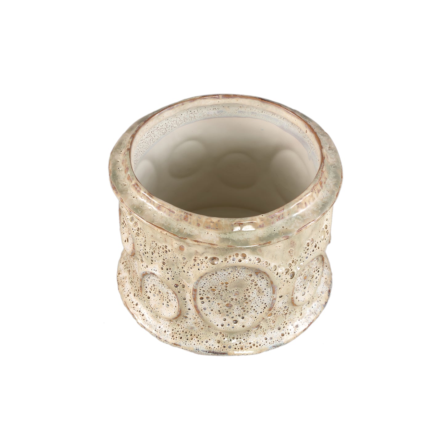 Gregorie Cream Ceramic Round Pot Circles Low L