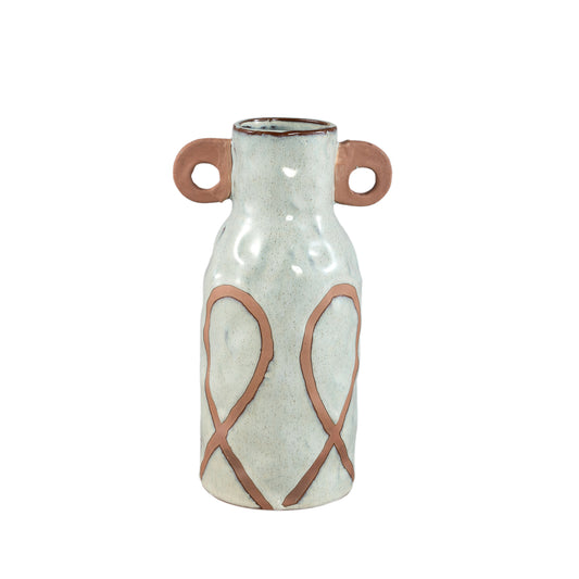 Freiah Cream Ceramic Round Pot Brown Motive High M