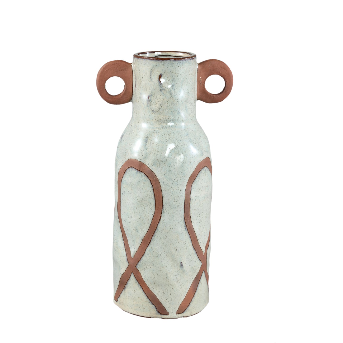 Freiah Cream Ceramic Round Pot Brown Motive High L