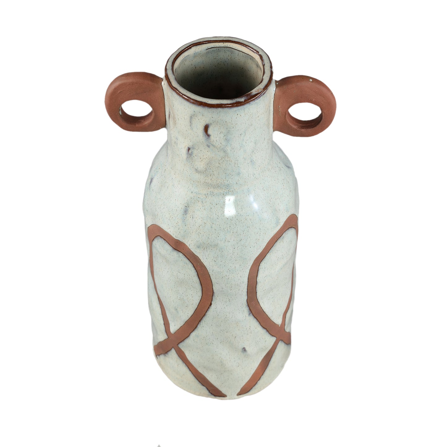 Freiah Cream Ceramic Round Pot Brown Motive High L