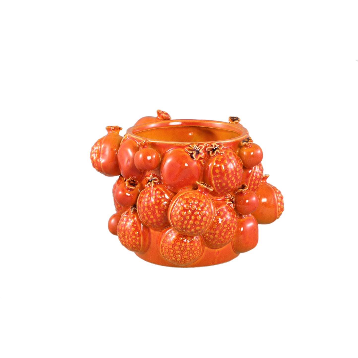 Bauer Orange Ceramic Round Pomegranate Pot Small