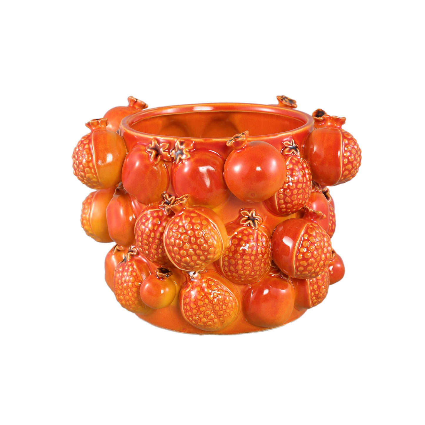 Bauer Orange Ceramic Round Pomegranate Pot Large