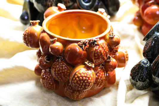 Bauer Orange Ceramic Round Pomegranate Pot Large