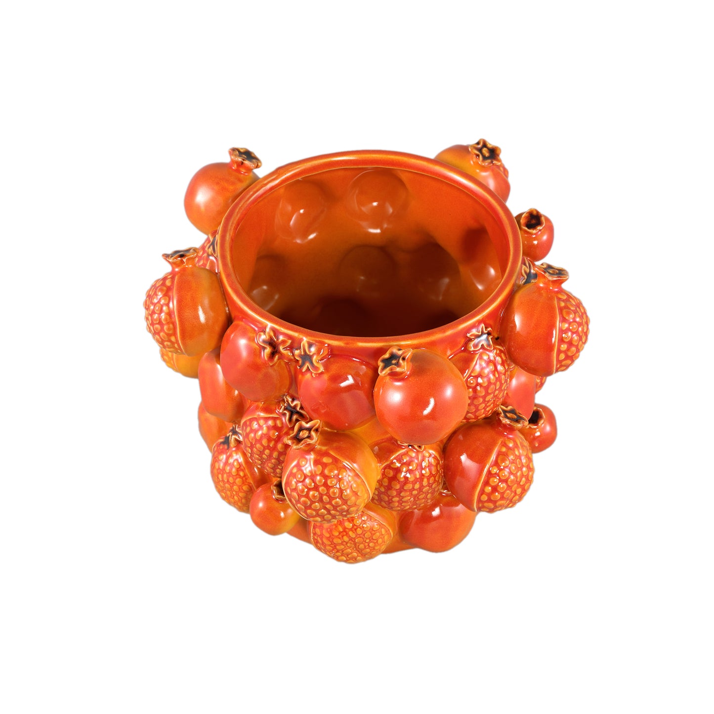 Bauer Orange Ceramic Round Pomegranate Pot Large