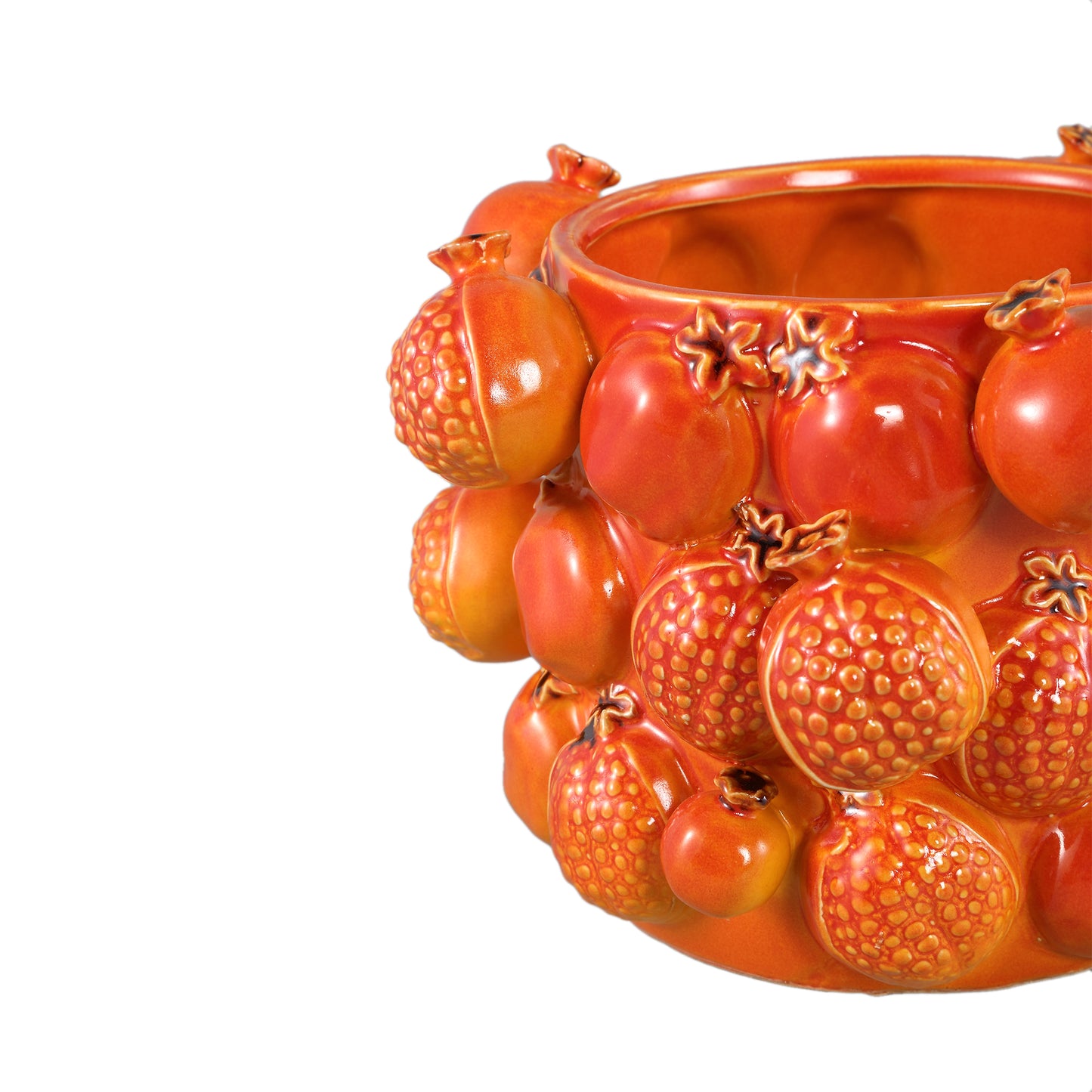 Bauer Orange Ceramic Round Pomegranate Pot Large
