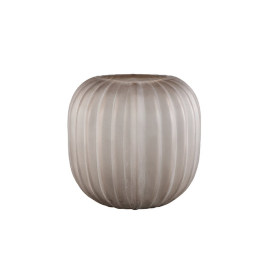 Levente Sand Carved Glass Round Vase Ribbed Low