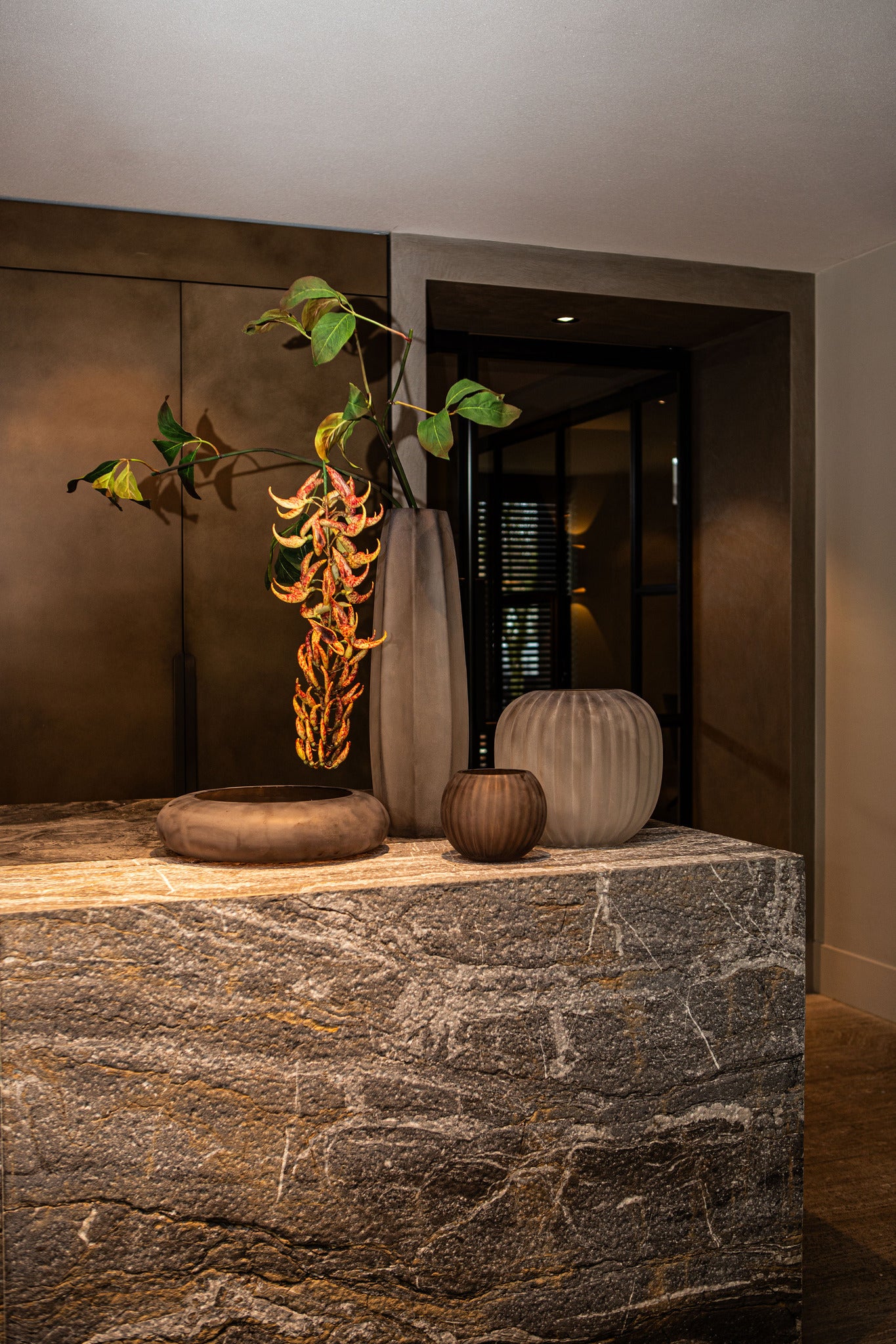 Levente Sand Carved Glass Round Bowl Ribbed