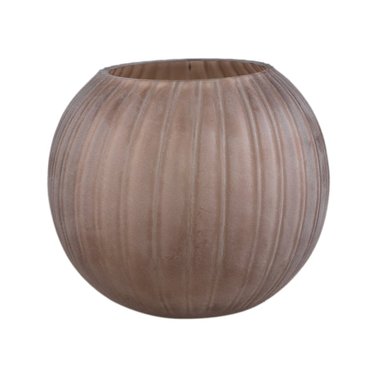 Levente Zandgekleurde Glazen Vaas met Geribbeld Reliëf 17.5x19.5x19.5 cm