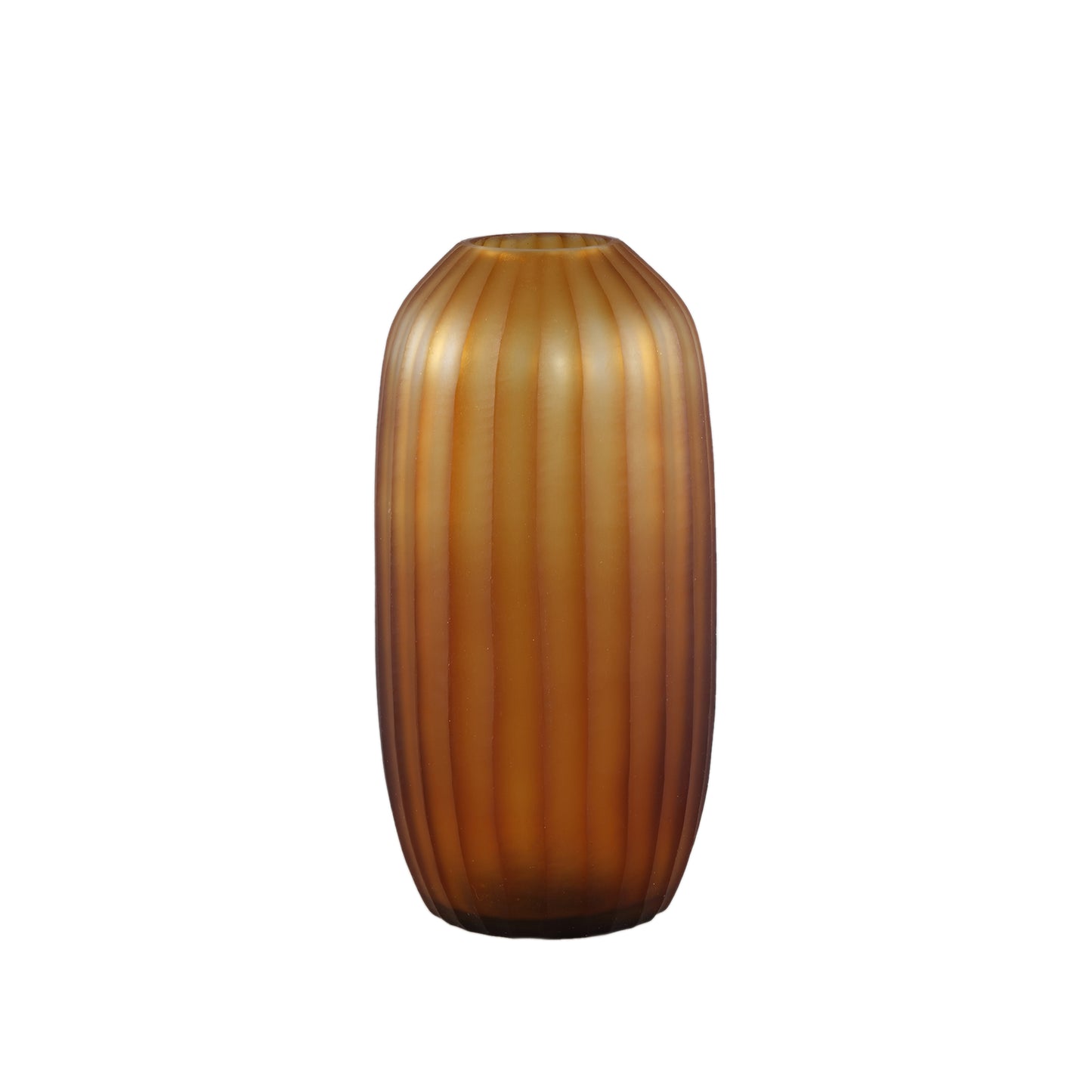 Lavanya Brown Carved Glass Round Vase Ribbed High