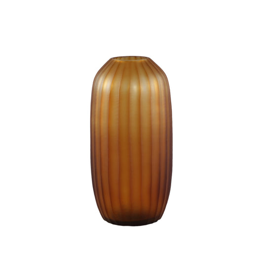 Lavanya Brown Carved Glass Round Vase Ribbed High