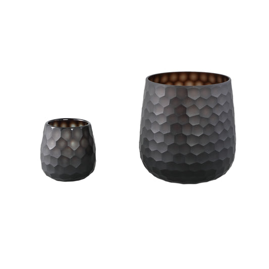 Lavanya Brown Carved Glass Round Vase Ribbed High