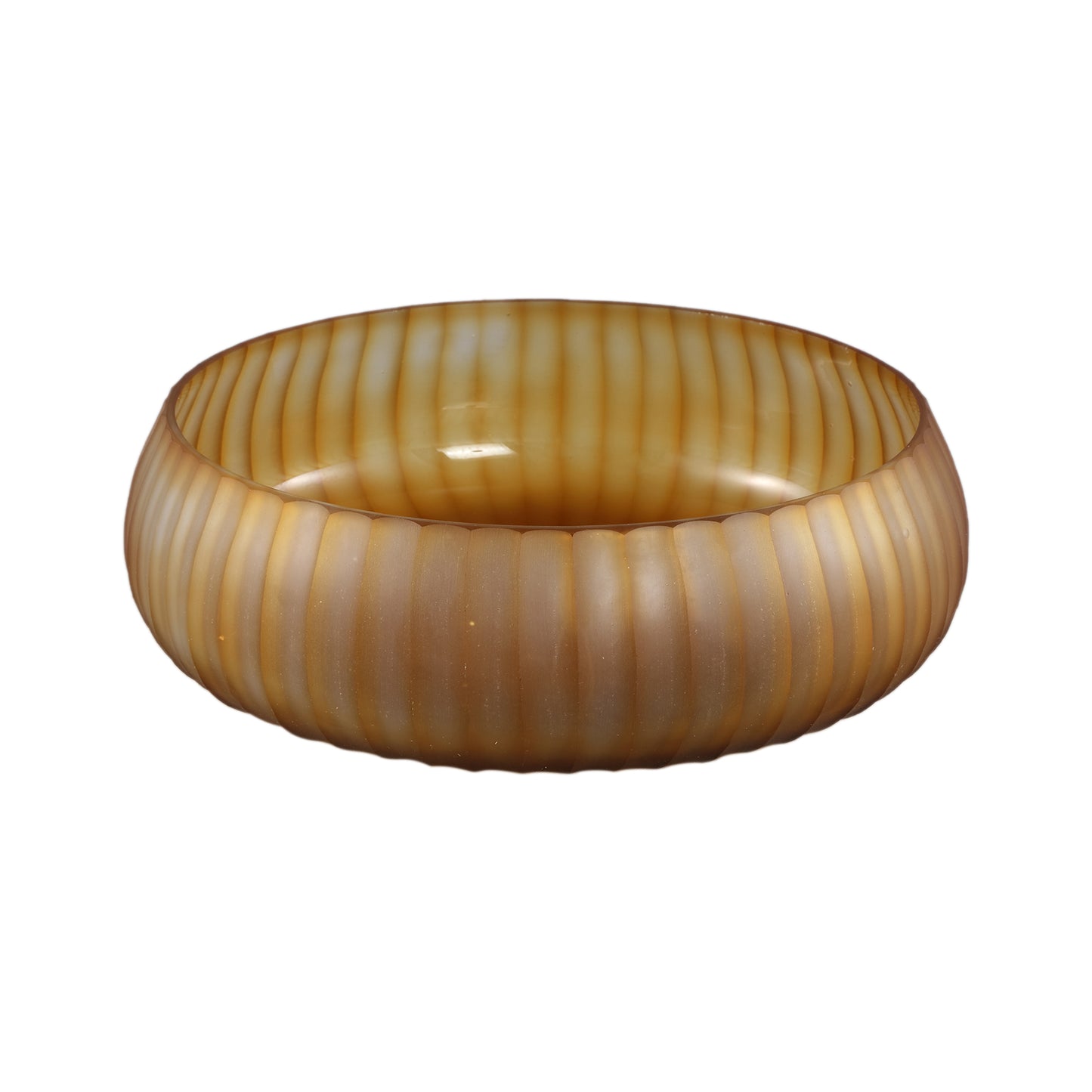 Lavanya Brown Carved Glass Round Bowl Ribbed