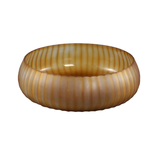 Lavanya Brown Carved Glass Round Bowl Ribbed