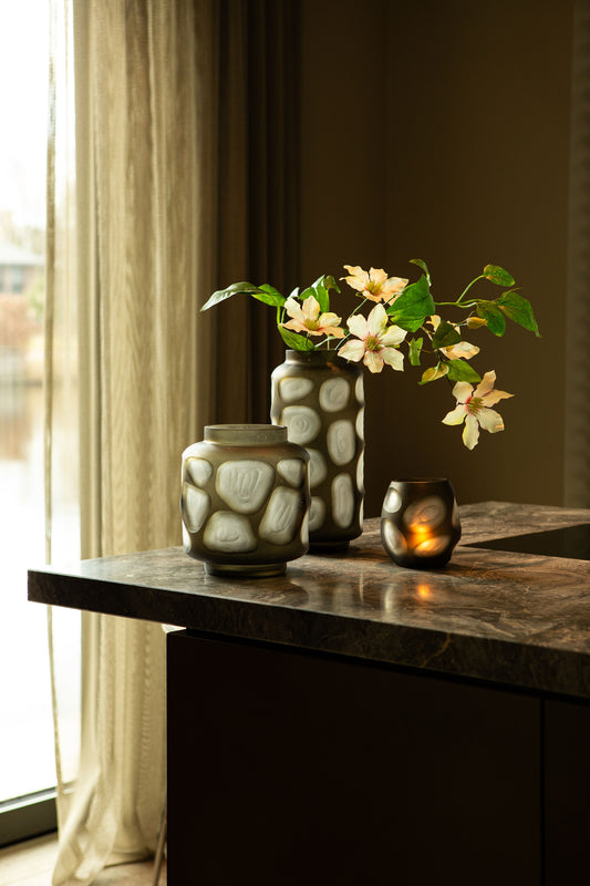 Azize Green Carved Glass Round Vase On Base S