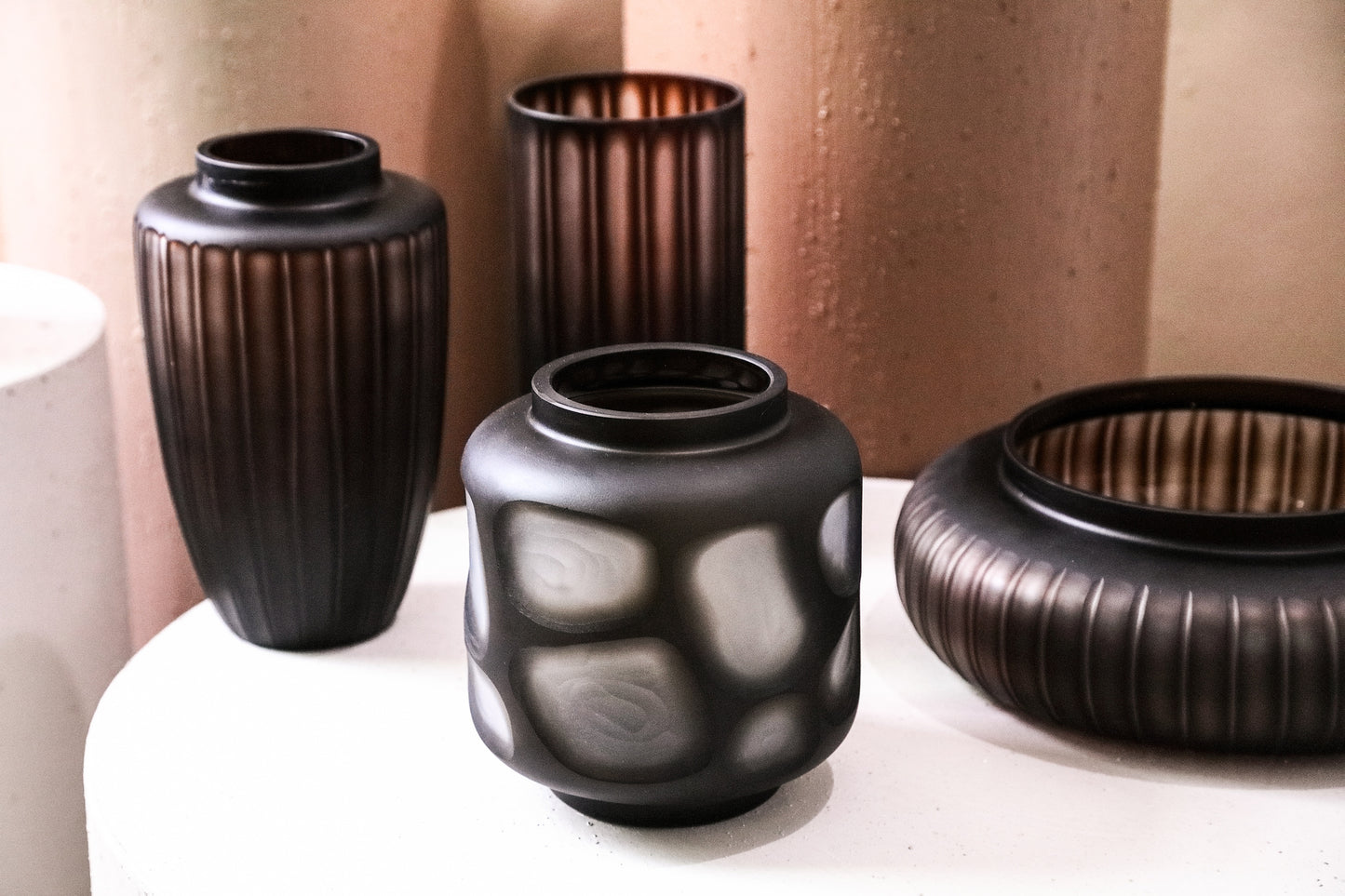 Azize Green Carved Glass Round Vase On Base S