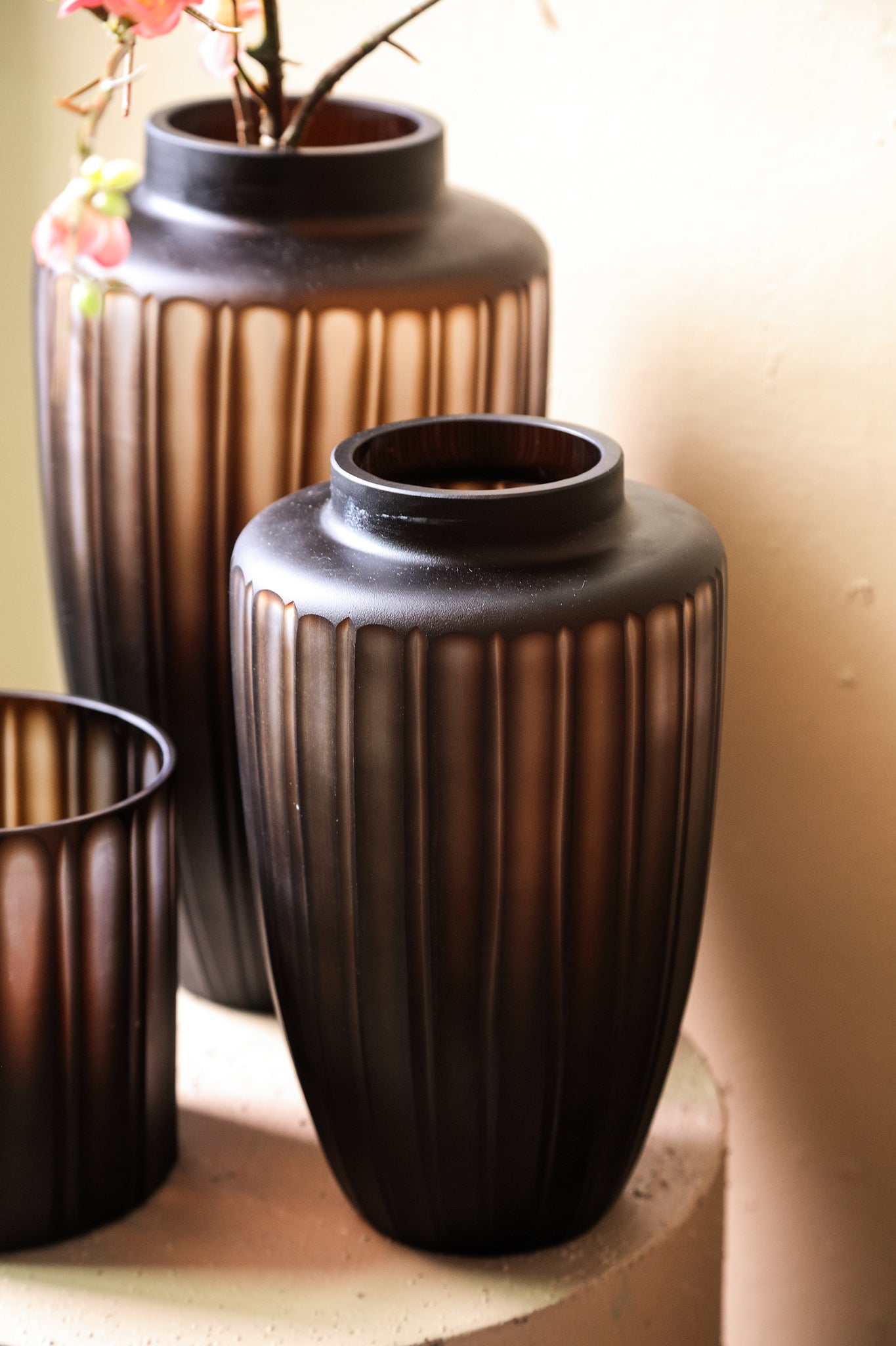 Linesa Brown Carved Glass Shaped Vase Matt L