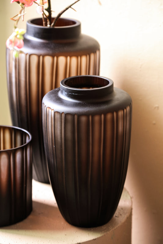 Linesa Brown Carved Glass Shaped Vase Matt L