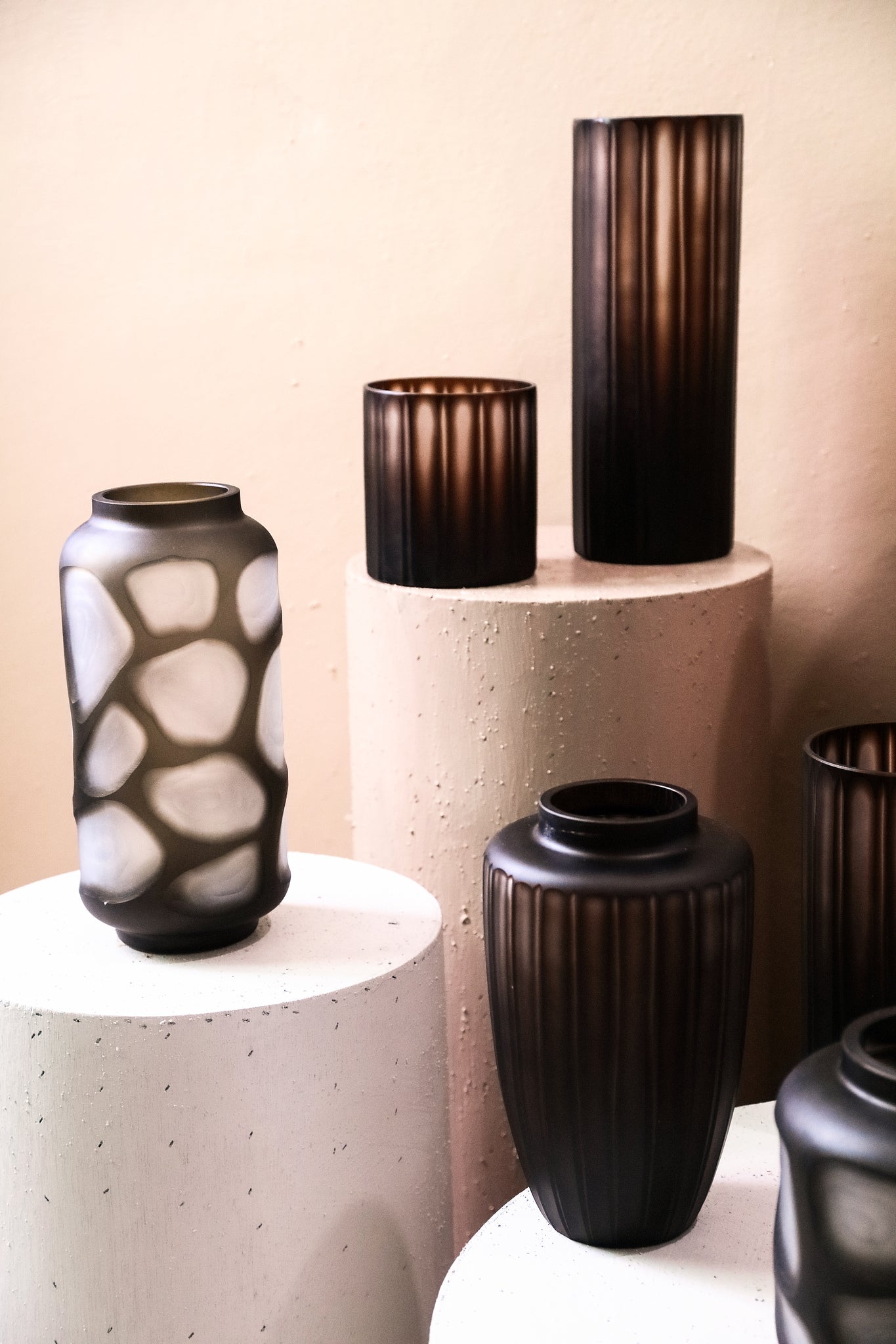 Linesa Brown Carved Glass Shaped Vase Matt L