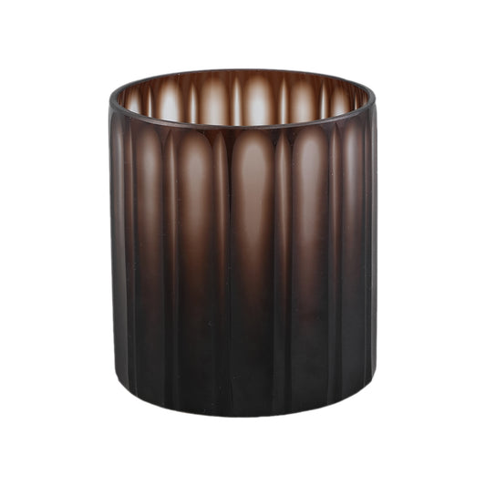 Linesa Brown Carved Glass Round Vase Matt Finish S