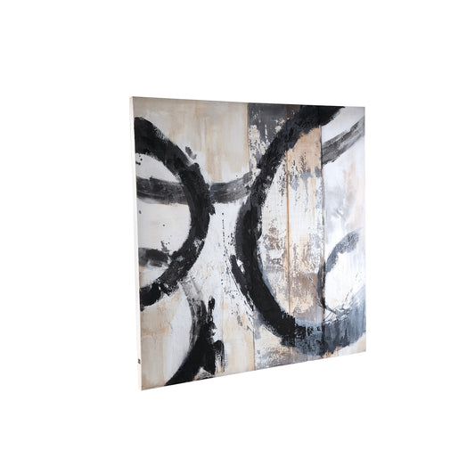 Jor Zwart Doek Cirkel Geschilderd Wandpaneel Vierkant 120x120x4 cm