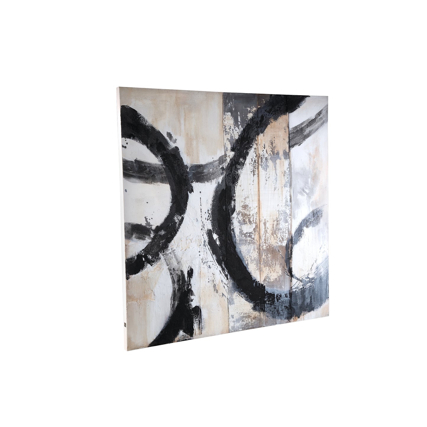 Jor Black Canvas Circle Painted Wall Panel Square