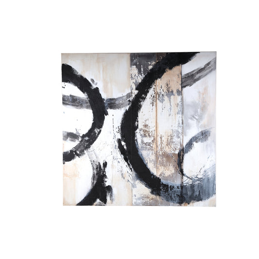 Jor Zwart Doek Cirkel Geschilderd Wandpaneel Vierkant 120x120x4 cm