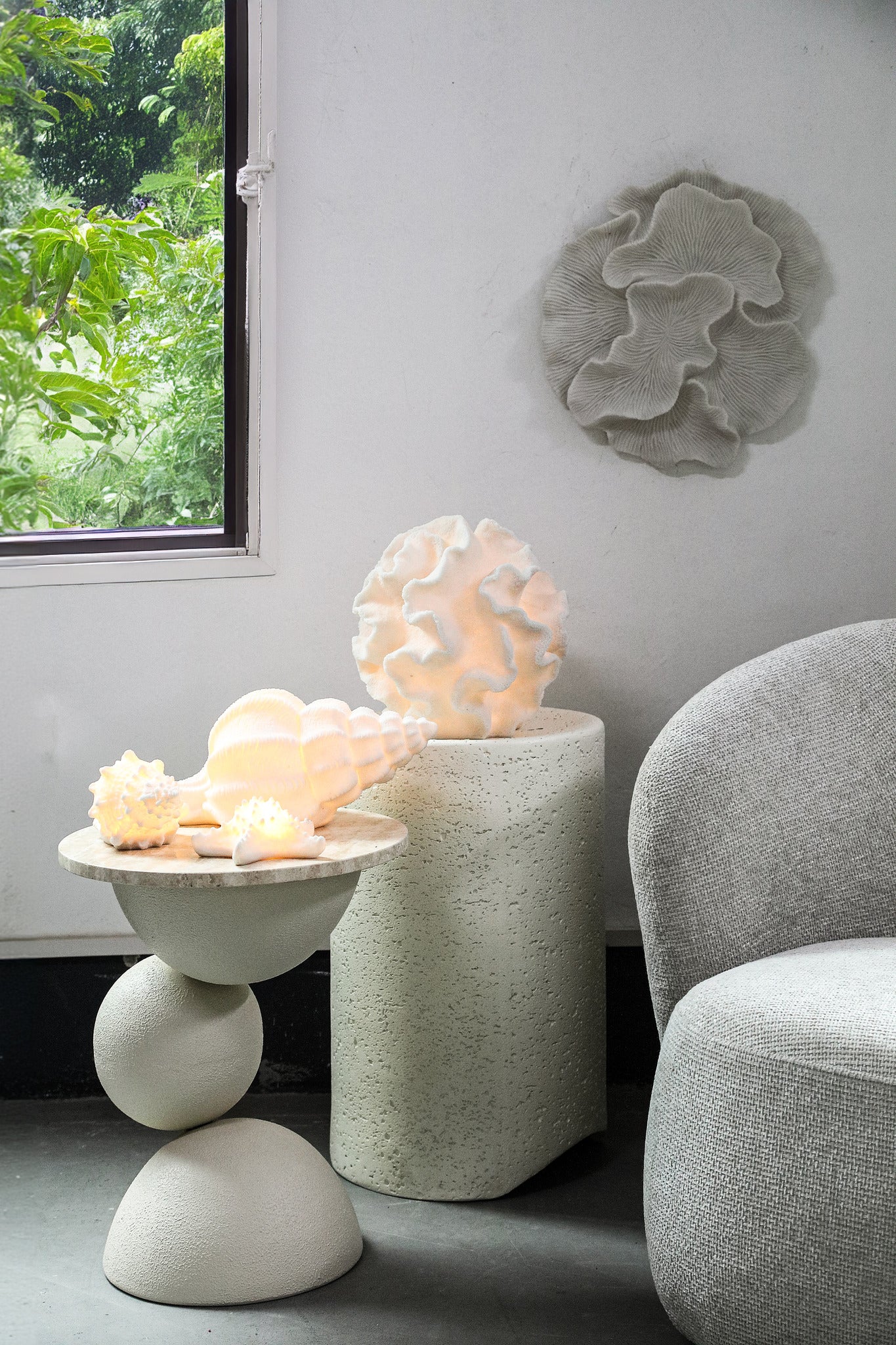 Graeme White Poly Shell Shaped LED Lamp Lines S