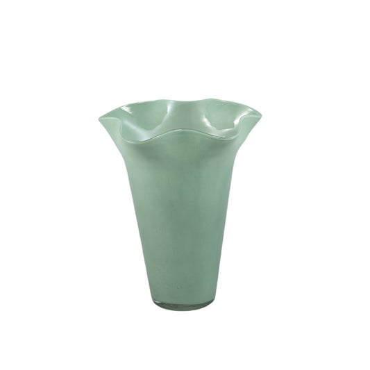 Macarena Green Glass Round Vase Wavy High L