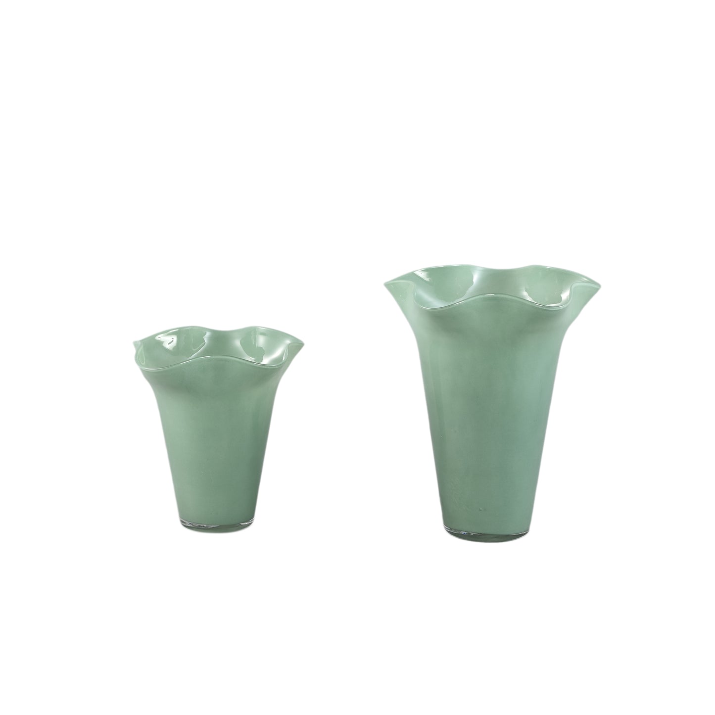 Macarena Green Glass Round Vase Wavy High L
