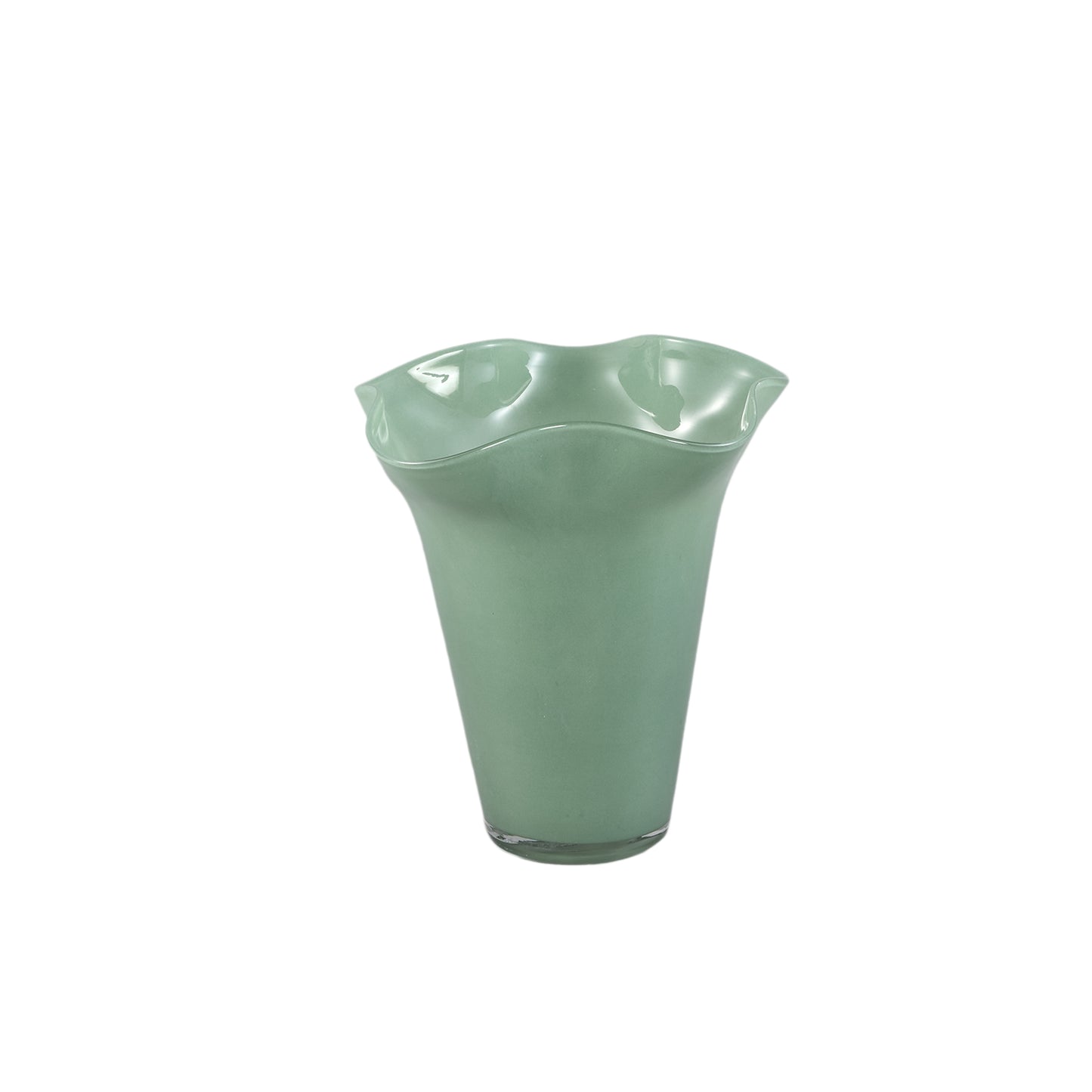 Macarena Green Glass Round Vase Wavy High S