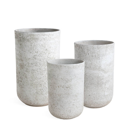 Deliahe White GRC Pot Round High Set Of 3
