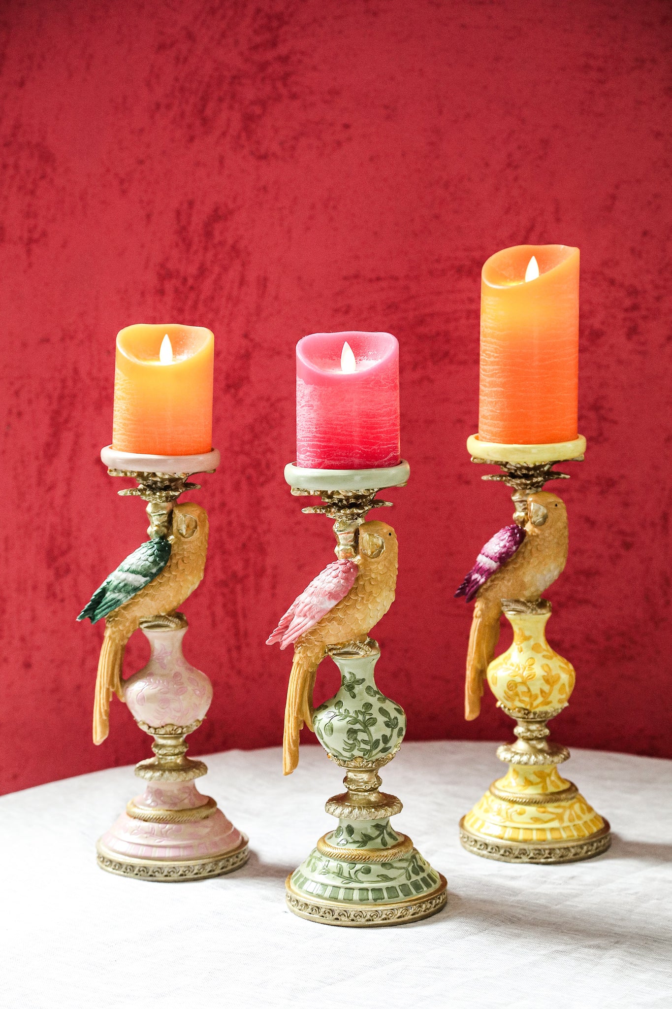 Brittani Yellow Poly Parrot Candleholder Round