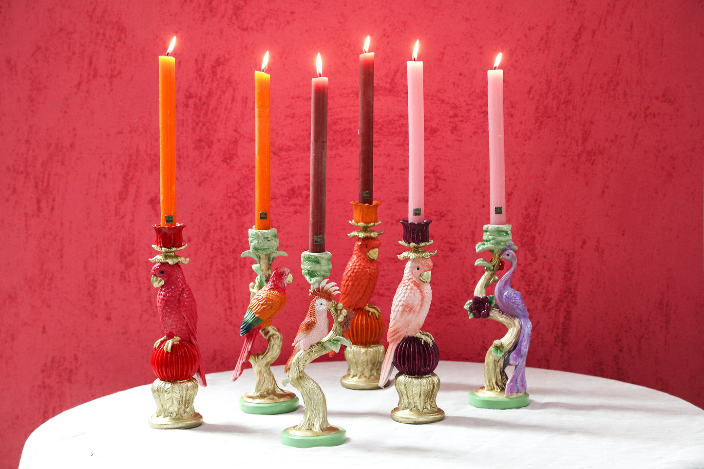 Keyaan Pink Poly Parrot Candleholder Ball Round