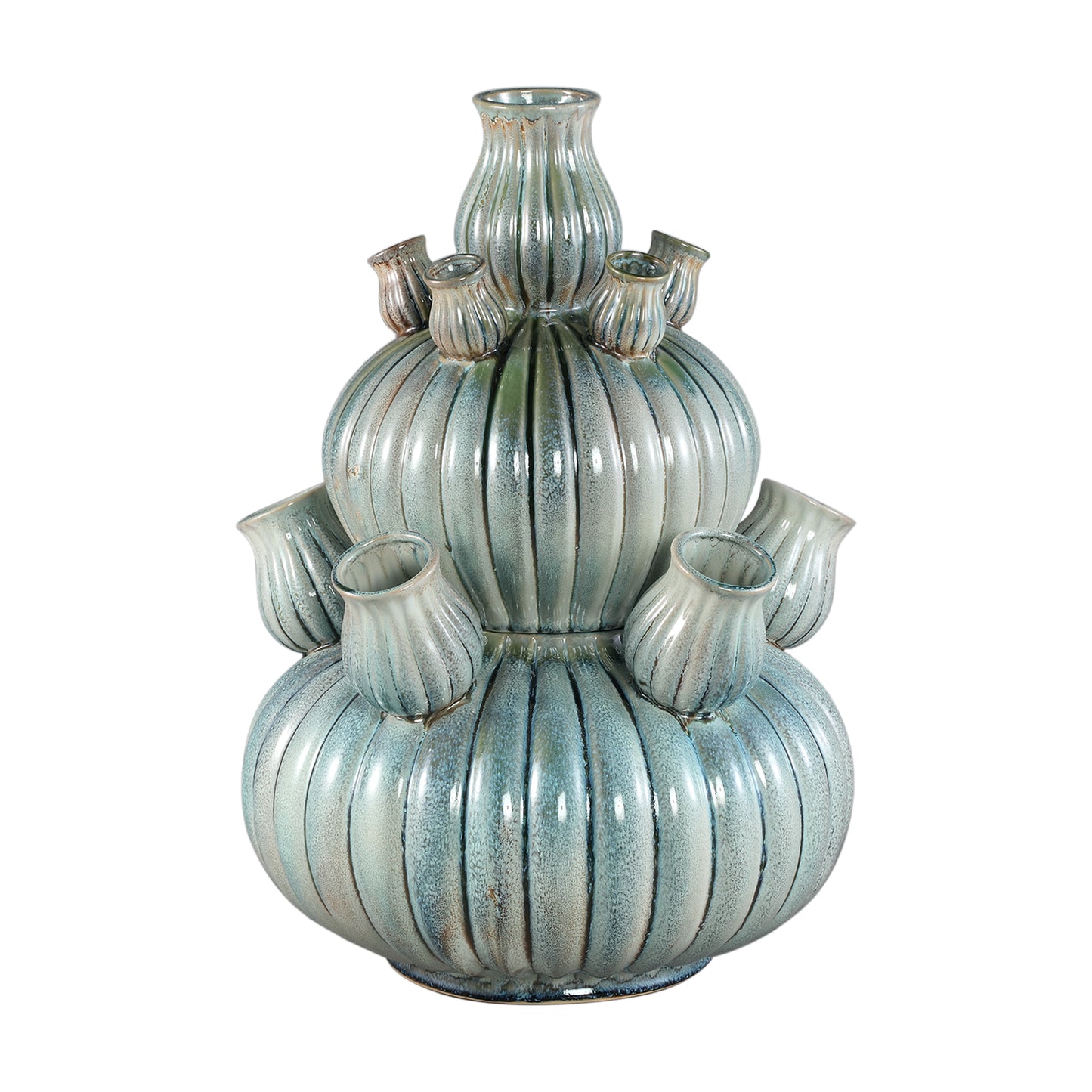 Nolou Turquoise Ceramic Tulip Vase Ribbed Round L