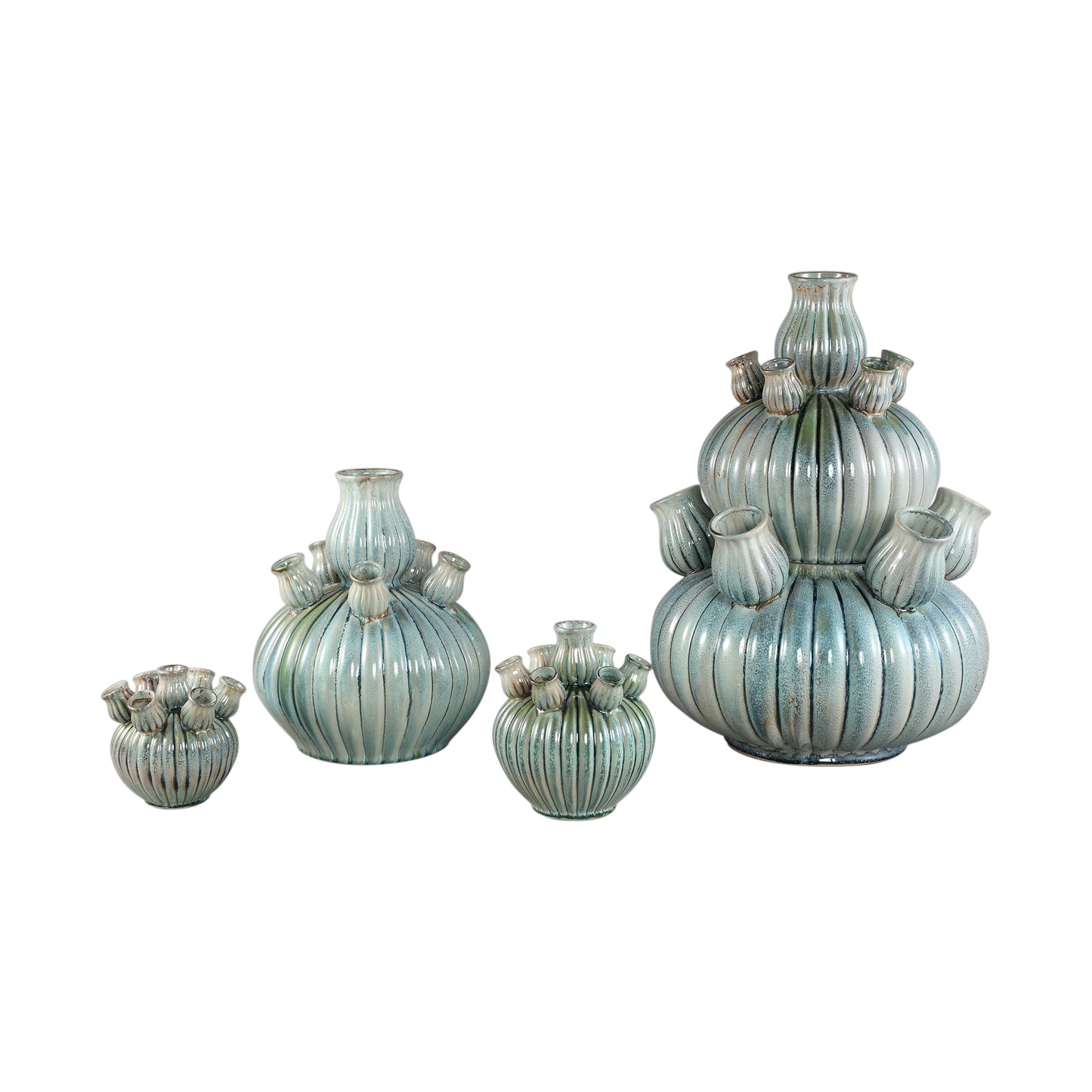 Nolou Turquoise Ceramic Tulip Vase Ribbed Round L
