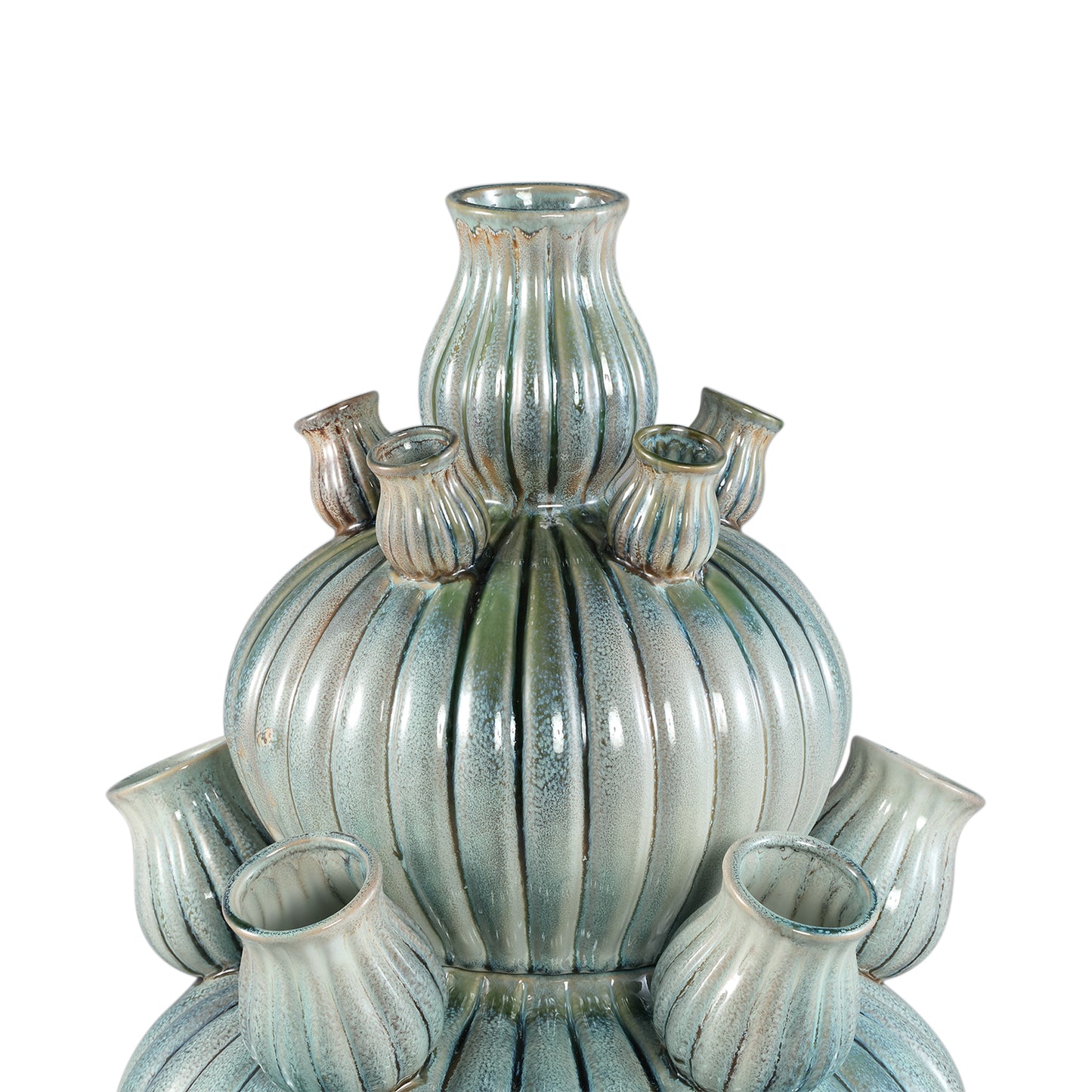 Nolou Turquoise Ceramic Tulip Vase Ribbed Round L