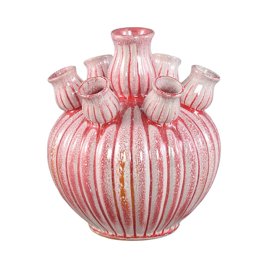 Nolou Pink Ceramic Tulip Vase Ribbed Round S