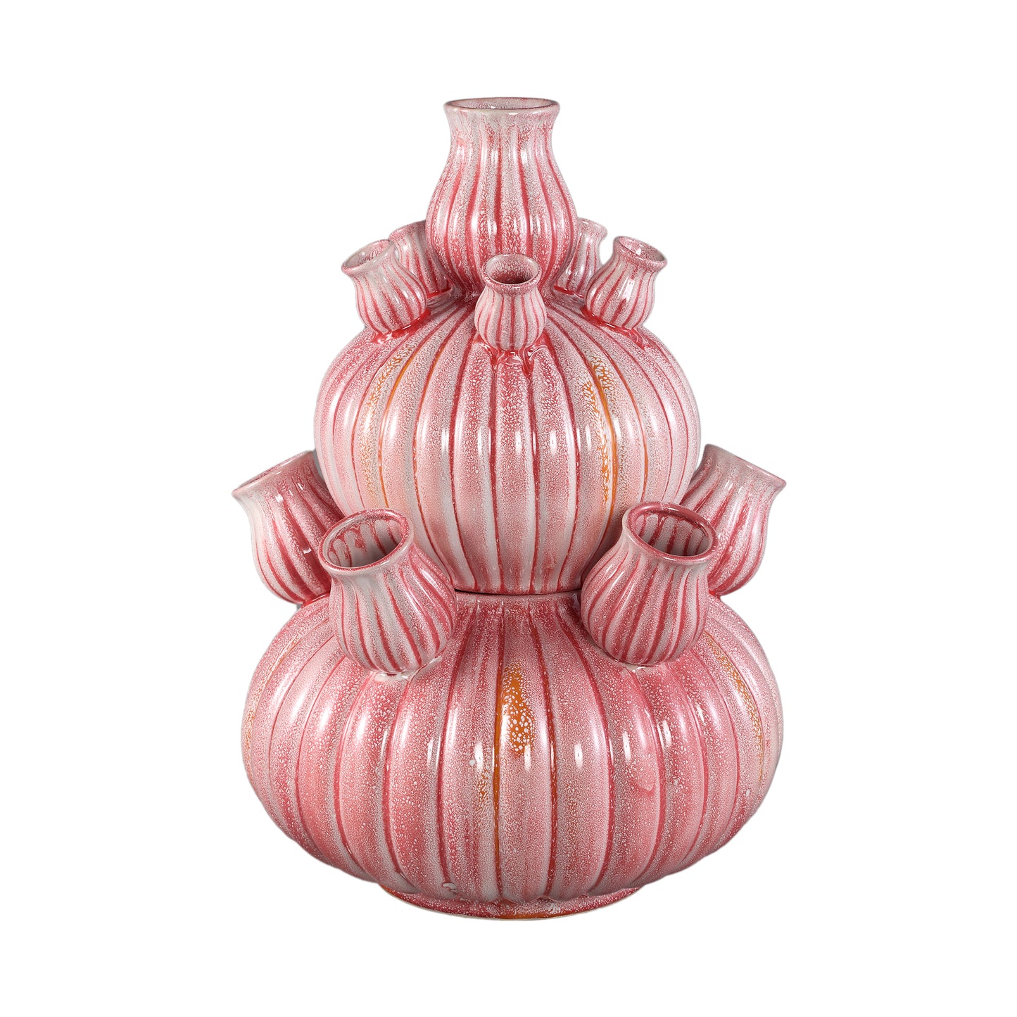 Nolou Pink Ceramic Tulip Vase Ribbed Round L