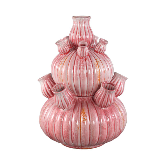 Nolou Pink Ceramic Tulip Vase Ribbed Round L