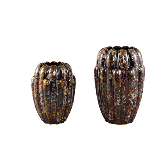 Divinder Bronze Ceramic Ribbed Pot High L